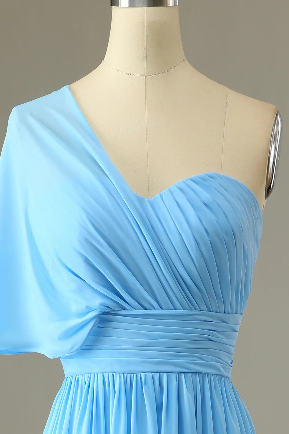 Chiffon One Shoulder Blue Bridesmaid Dress