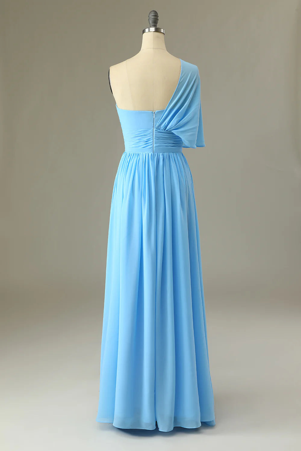 Chiffon One Shoulder Blue Bridesmaid Dress