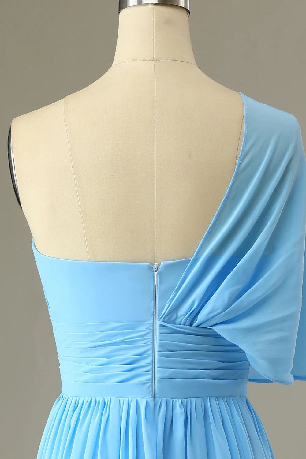 Chiffon One Shoulder Blue Bridesmaid Dress