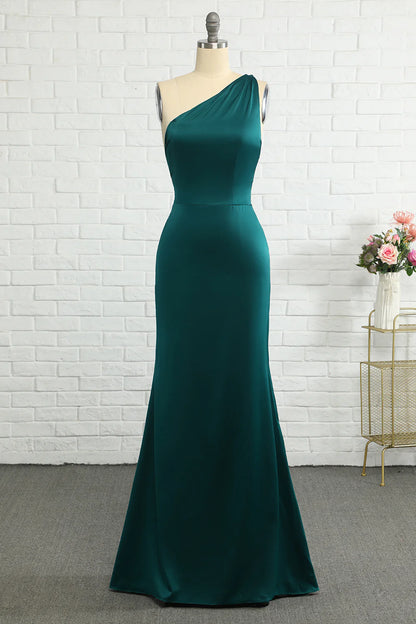 Mermaid One Shoulder Dark Green Long Evening Dress