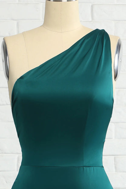 Mermaid One Shoulder Dark Green Long Evening Dress