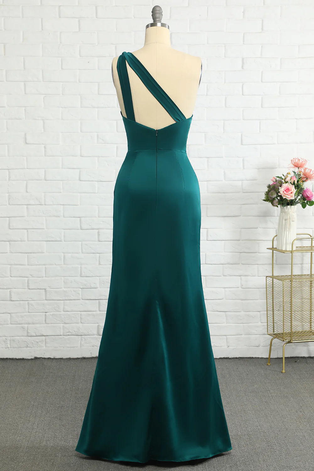 Mermaid One Shoulder Dark Green Long Evening Dress