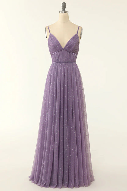 A Line V Neck Long Bridesmaid Dress with Ruffles