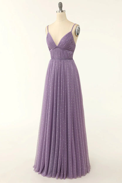 A Line V Neck Long Bridesmaid Dress with Ruffles