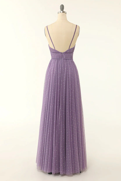 A Line V Neck Long Bridesmaid Dress with Ruffles