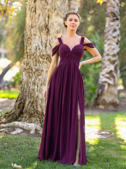 A-Line Mulberry V-neck Floor-Length Chiffon Bridesmaid Dress