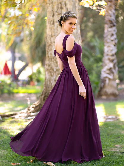 A-Line Mulberry V-neck Floor-Length Chiffon Bridesmaid Dress