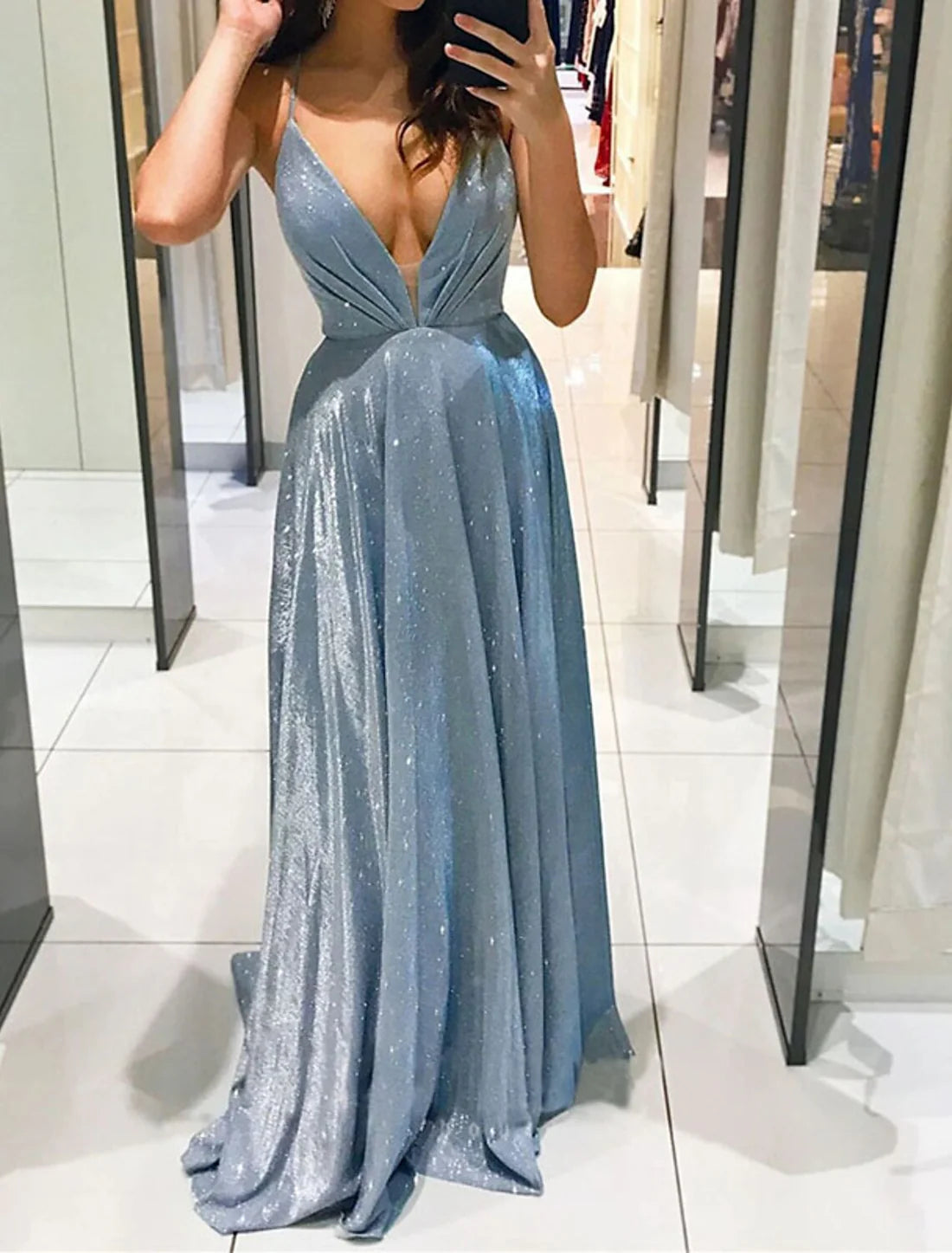 Prom Party Dress Maxi long Dress Blue Red Beige Sleeveless Pure Color Backless Spring Summer Deep V Party Stylish Elegant Party