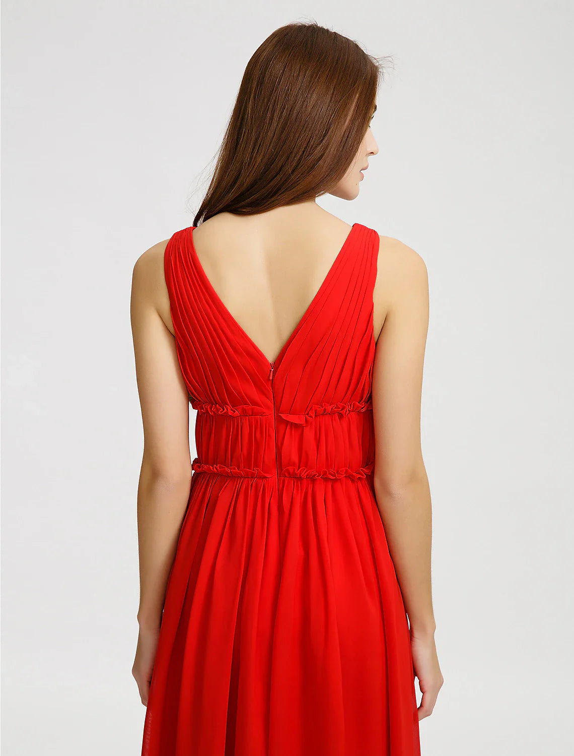 Solid Color A-Line Bridesmaid Dress V Neck Sleeveless Open Back Floor Length Chiffon with Criss Cross / Draping / Side Draping