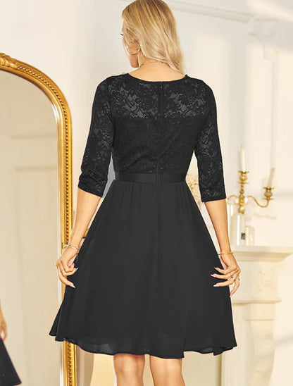 A-Line Cocktail Dresses Homecoming Dresses Vintage Dress Wedding Guest Party Wear Knee Length Half Sleeve V Neck Chiffon with Pleats