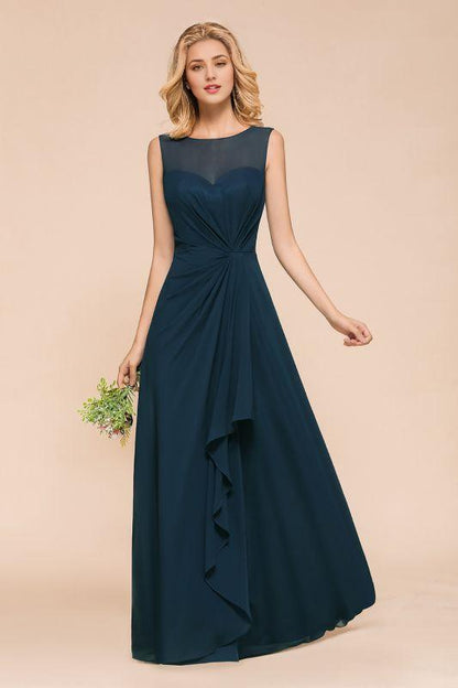 A Line Ruffle Floor Length  Bridesmaid Dress Sleeveless Chiffon Wedding Guest Dress/Evening Dress