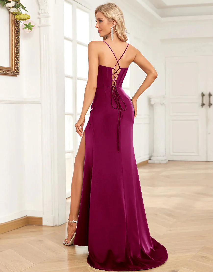 Sheath/Mermaid Spaghetti Straps Prom Dress With Split