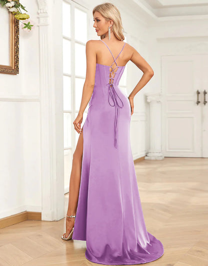 Sheath/Mermaid Spaghetti Straps Prom Dress With Split