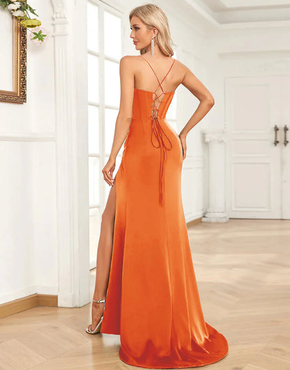 Sheath/Mermaid Spaghetti Straps Prom Dress With Split