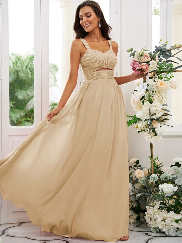 A-Line/Princess Chiffon Ruched Straps Sleeveless Floor-Length Bridesmaid Dresses