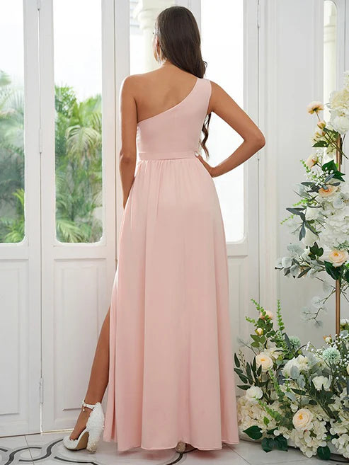A-Line/Princess Jersey Ruffles One-Shoulder Sleeveless Floor-Length Bridesmaid Dresses Party Dresses Wedding Guest Dresses