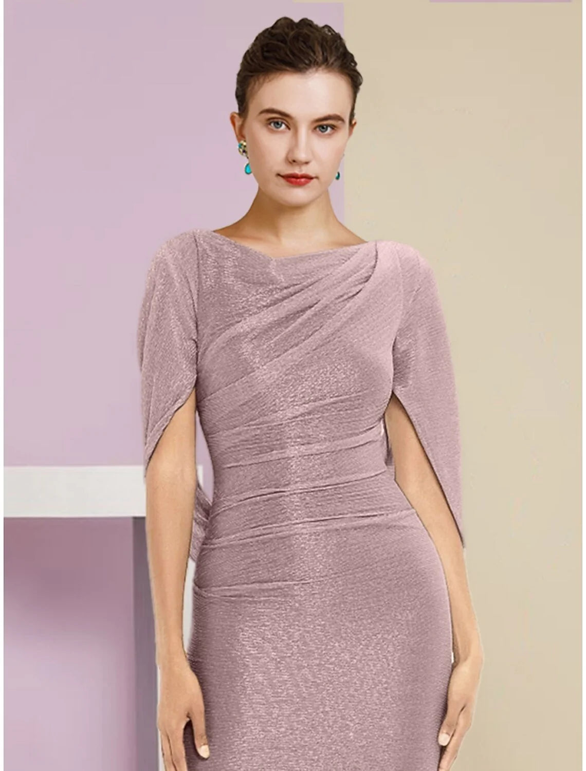 Mermaid / Trumpet Mother of the Bride Dress Wedding Guest Sparkle & Shine Elegant Scoop Neck Ankle Length Chiffon Half Sleeve with Sequin Ruching