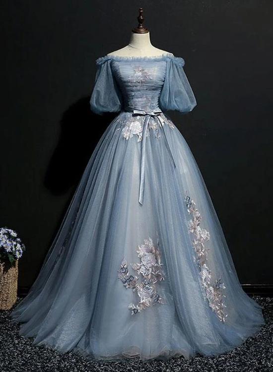 Ball Gown Quinceanera Dresses Princess Dress Charming Tulle Puffy Sleeves Long Formal/Prom Dress With Appliques