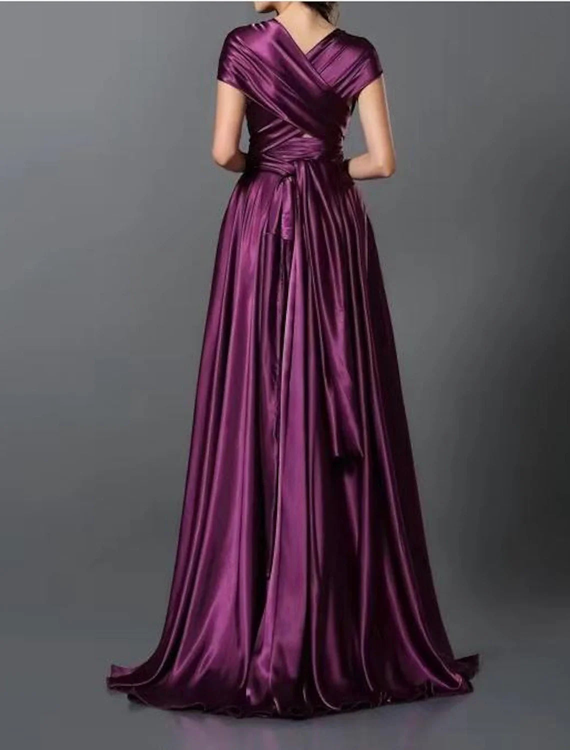 A-Line Wedding Guest Dresses Convertible Infinity Dress Party Wear Court Train Sleeveless One Shoulder Convertible Cotton Backless with Glitter Pleats Ruched