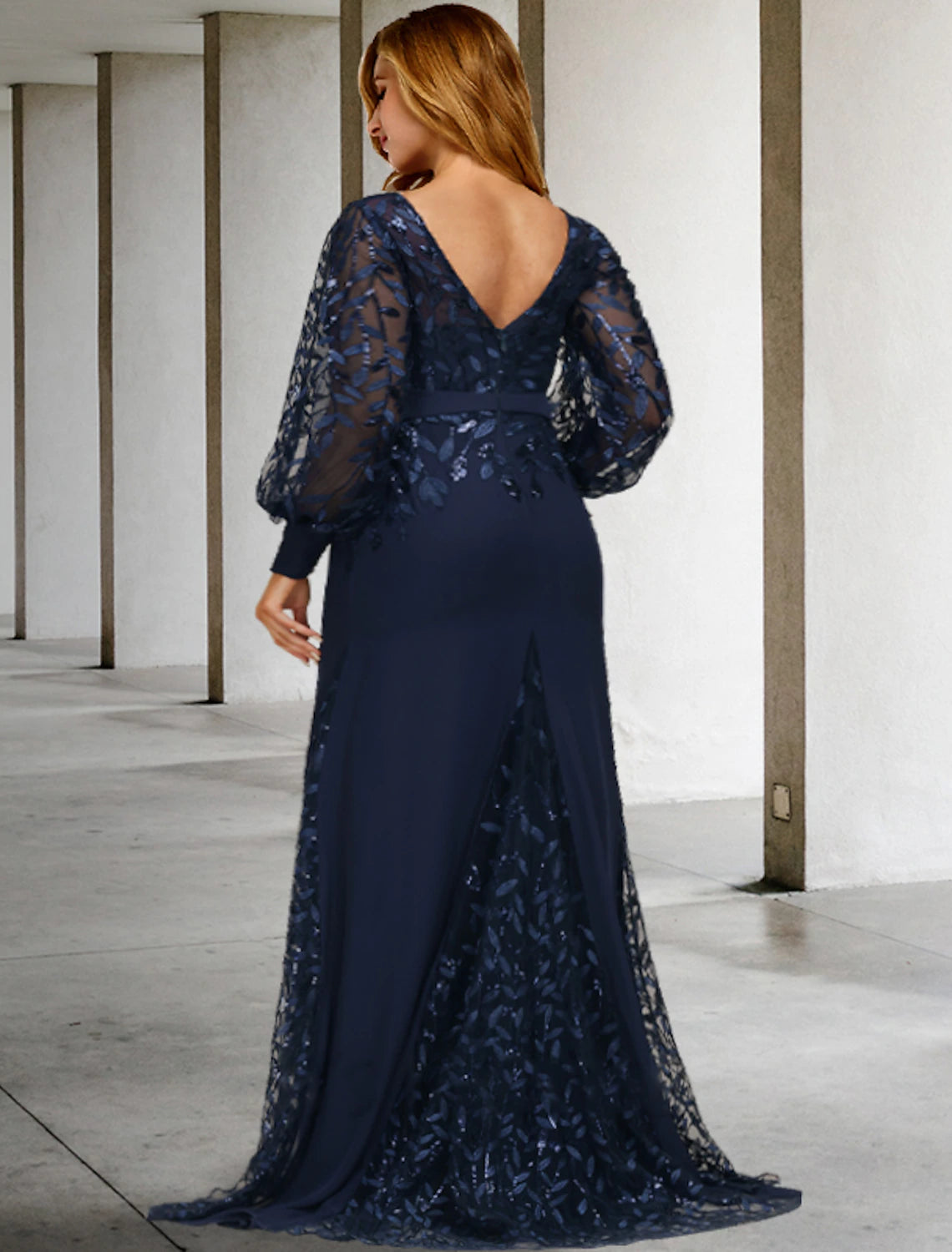 Mermaid / Trumpet Mother of the Bride Dresses Plus Size Hide Belly Curve Vintage Dress Formal Sweep / Brush Train Long Sleeve Jewel Neck Chiffon with Sequin Ruffles