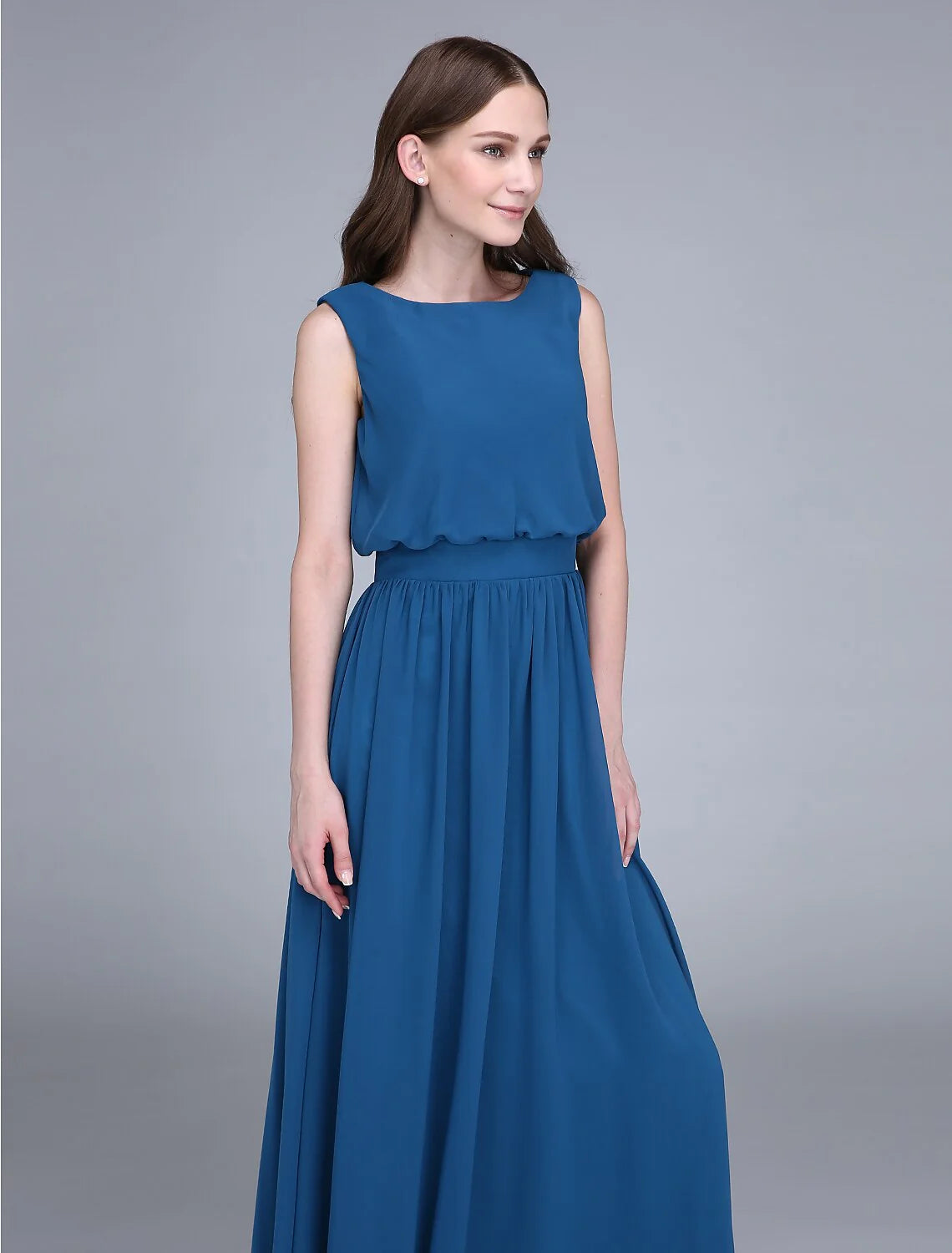 Sheath / Column Bridesmaid Dress Jewel Neck Sleeveless Floor Length Chiffon with Sash / Ribbon