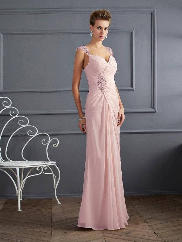 Sheath/Column Straps Sleeveless Beading Long Chiffon Dresses
