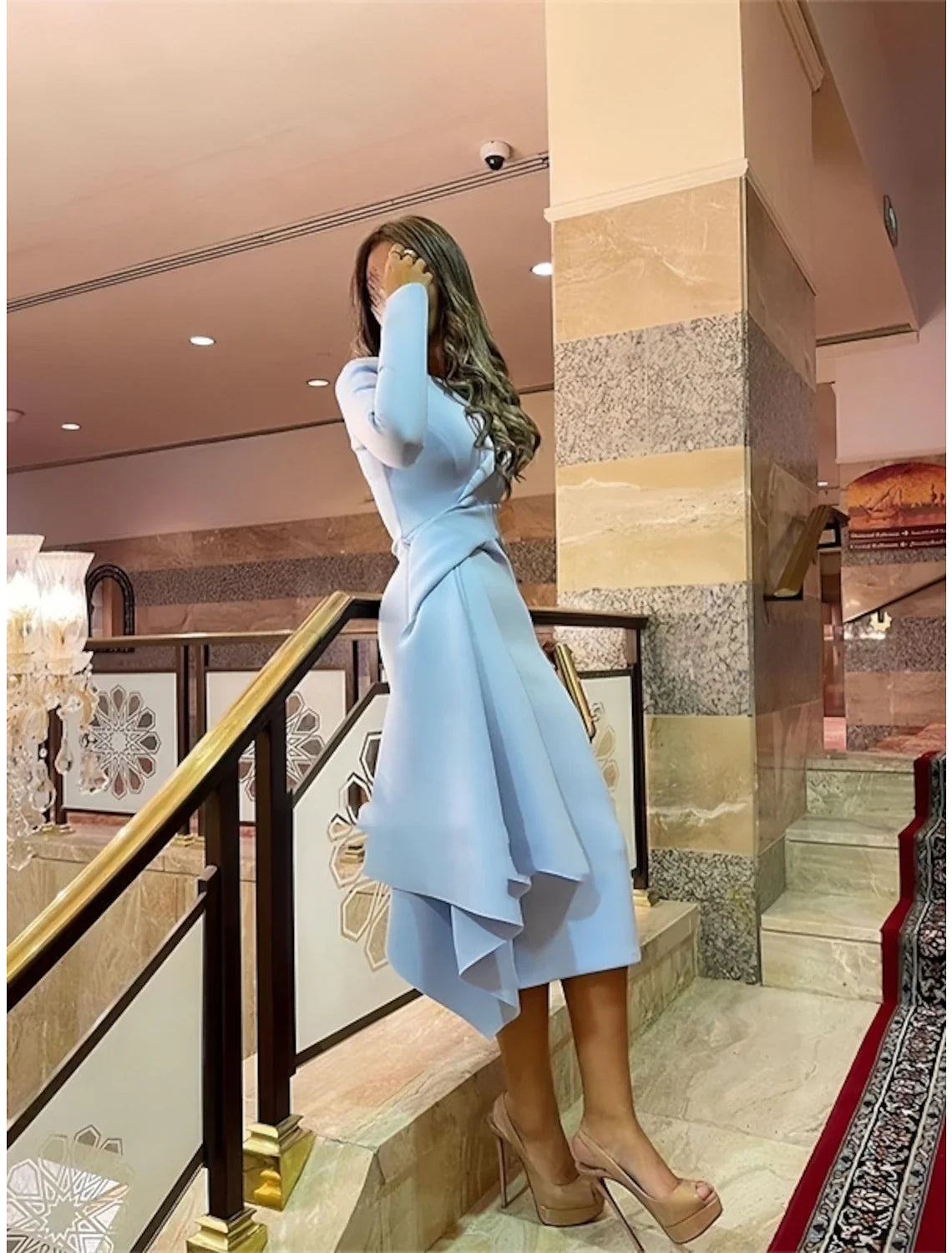 Sheath / Column Cocktail Dresses Elegant Dress Formal Fall Knee Length Long Sleeve Jewel Neck Stretch Fabric with Pleats Ruched