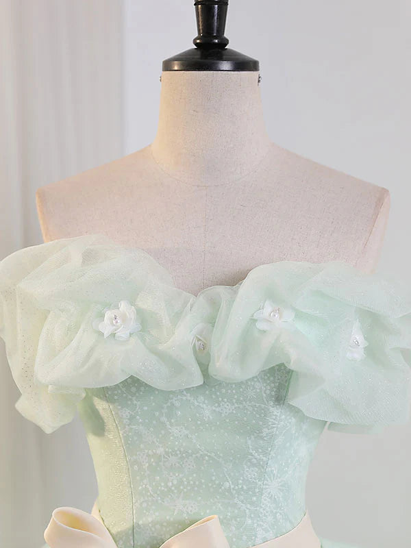 A-Line Ball Gown Quinceanera Dresses Princess Dress Off Shoulder Green Long Prom Dress, Green Sweet Dress