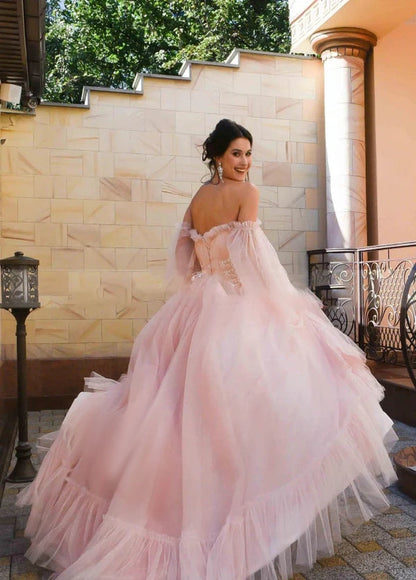 Pink Bohemian Unique Sweetheart Long-Sleeve Wedding Dresses Off Shoulder Sexy