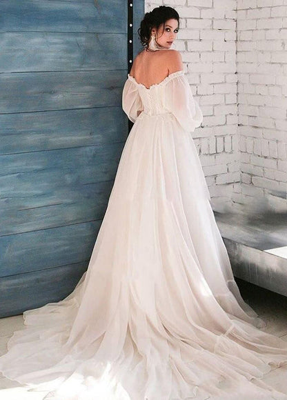 Pink Bohemian Unique Sweetheart Long-Sleeve Wedding Dresses Off Shoulder Sexy