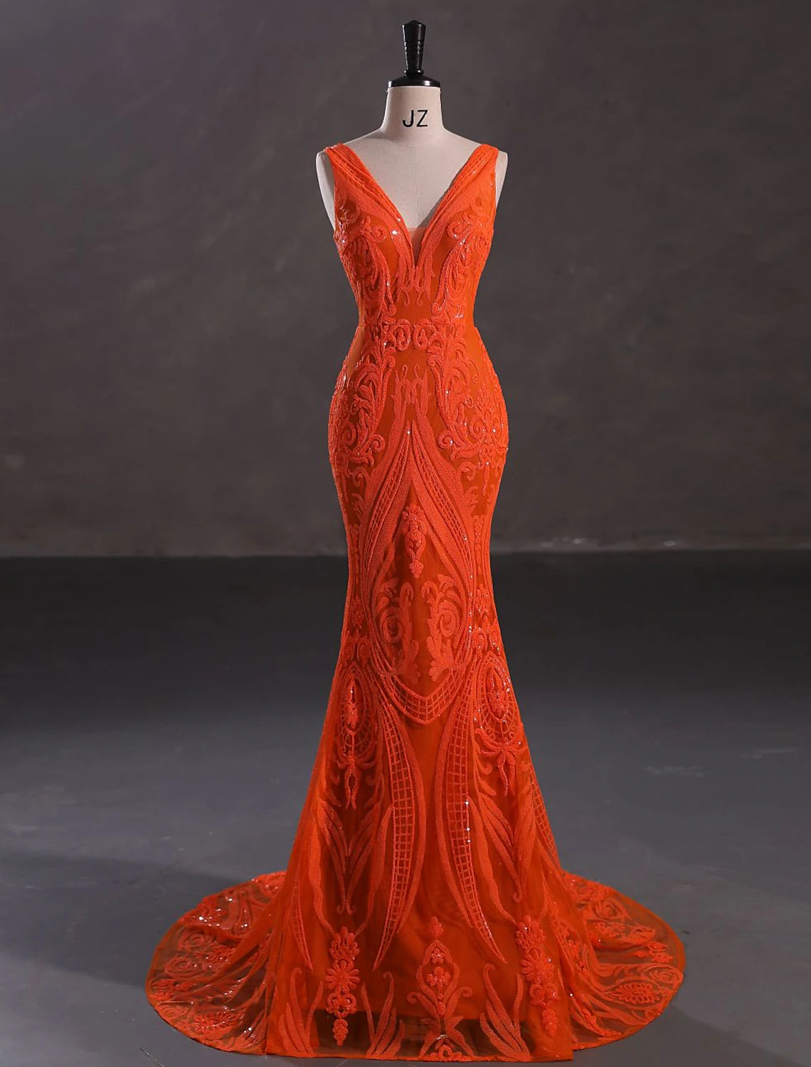 Mermaid / Trumpet Evening Gown Sparkle & Shine Dress Wedding Guest Engagement Court Train Sleeveless V Neck Sequined with Sequin