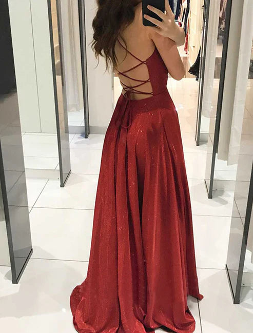 Prom Party Dress Maxi long Dress Blue Red Beige Sleeveless Pure Color Backless Spring Summer Deep V Party Stylish Elegant Party