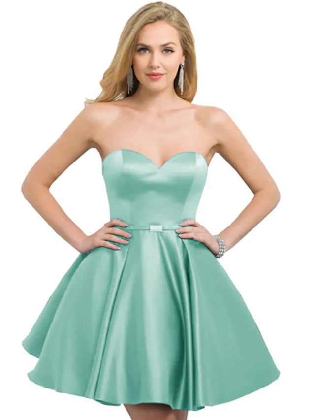 A-Line Cocktail Dresses Reformation Amante Dress Party Wear Short / Mini Sleeveless Strapless Satin with Sleek