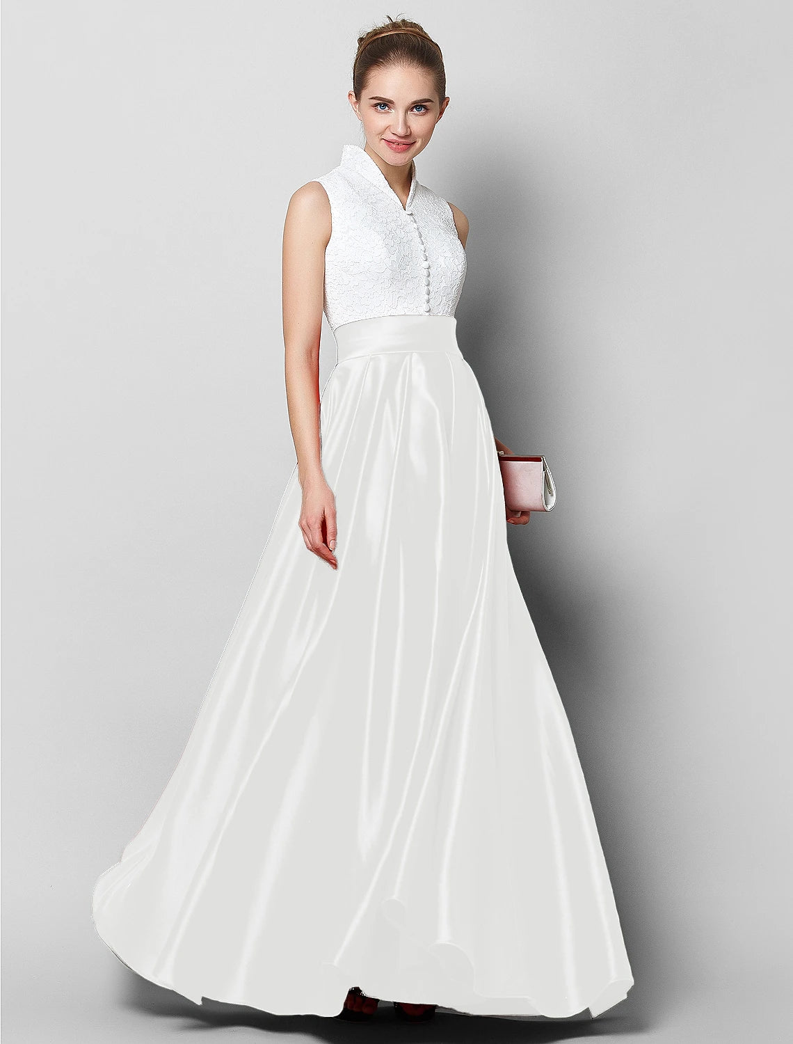 A-Line Elegant & Luxurious Dress Formal Evening Black Tie Gala Floor Length Sleeveless High Neck Satin with Pleats