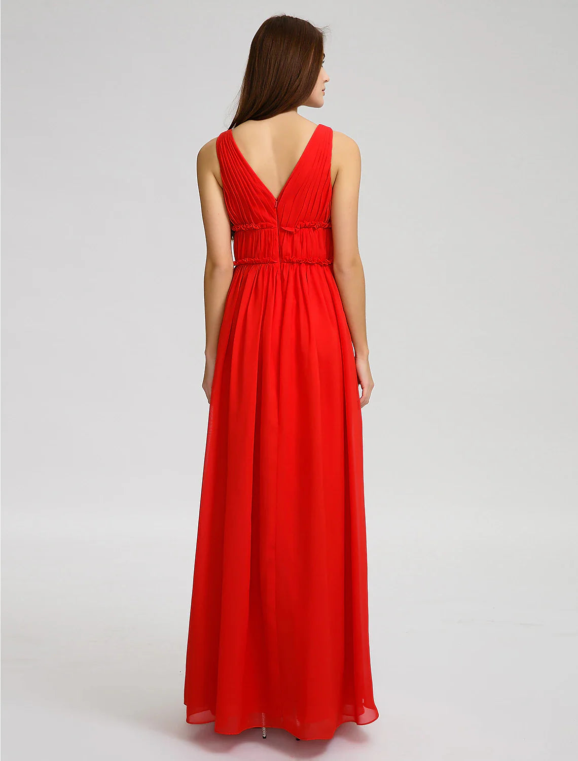 Solid Color A-Line Bridesmaid Dress V Neck Sleeveless Open Back Floor Length Chiffon with Criss Cross / Draping / Side Draping