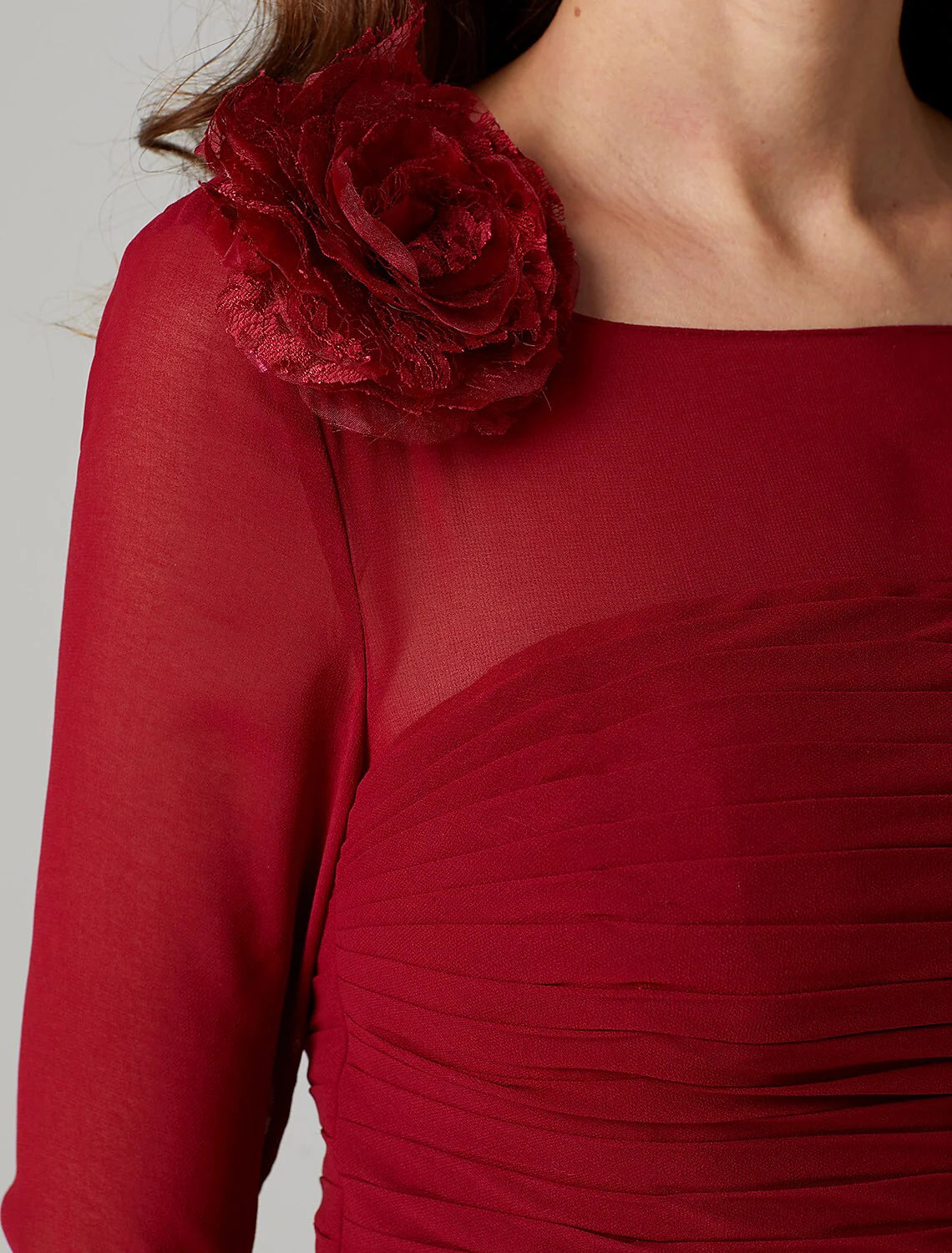 Sheath / Column Keyhole Dress Holiday Floor Length 3/4 Length Sleeve Bateau Neck Charmeuse with Ruched Flower Solid Color