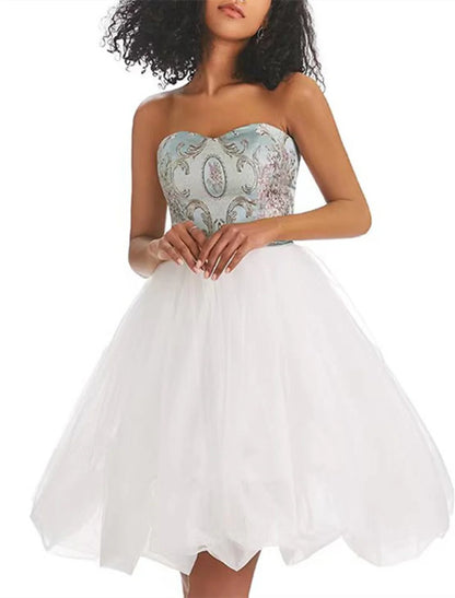 A-Line Homecoming Dresses Color Block Dress Graduation Birthday Short / Mini Sleeveless Strapless Tulle with Print