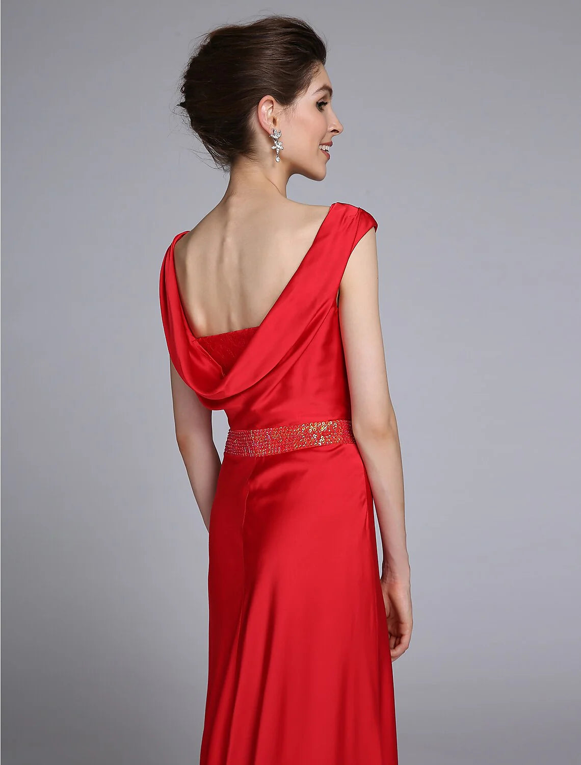 Sheath / Column Mother of the Bride Dress Open Back Cowl Neck Court Train Taffeta Sleeveless No with Beading