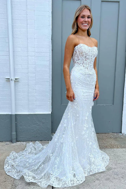 A Line Strapless Sparkly Mermaid Sweetheart Sequins Long Prom Dresses