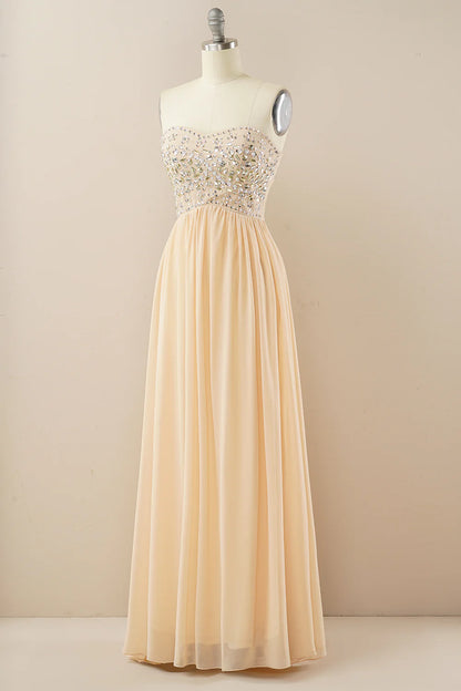 A Line Strapless Chiffon Prom Dress With Sequins