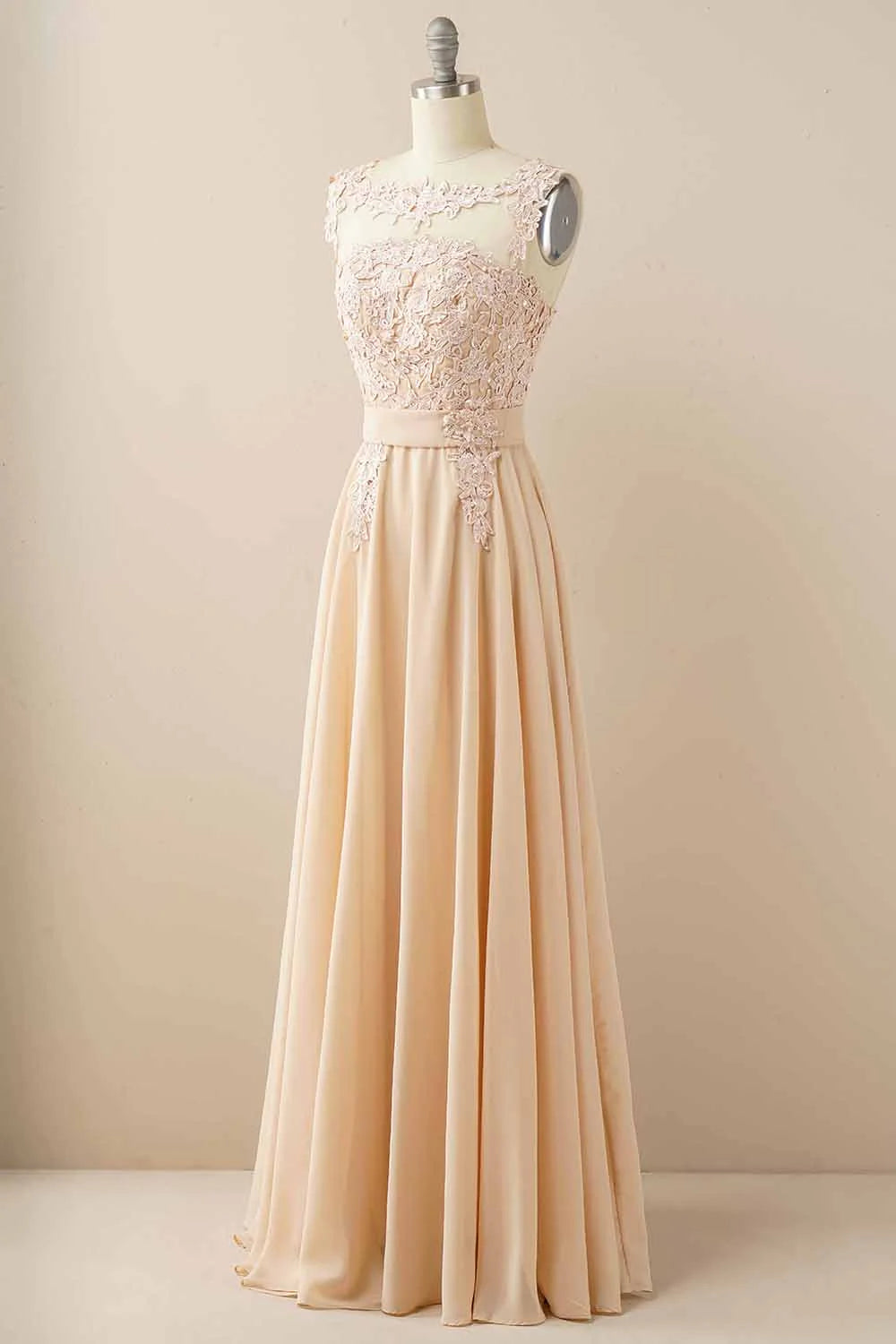 Chiffon Floor Length Beaded Bateau Prom Dress With Appliques