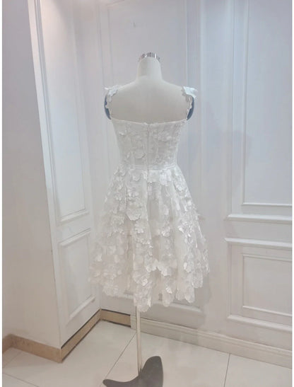 A-Line Cocktail Dresses Floral Dress Summer Short / Mini Sleeveless Spaghetti Strap Tulle with Appliques