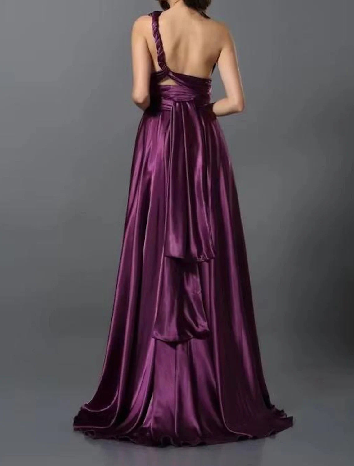 A-Line Wedding Guest Dresses Convertible Infinity Dress Party Wear Court Train Sleeveless One Shoulder Convertible Cotton Backless with Glitter Pleats Ruched