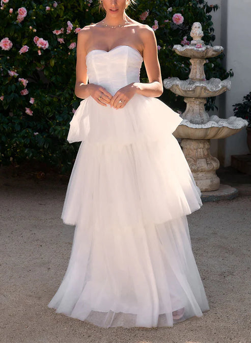 Elegant A-Line Sweetheart Sleeveless Floor-Length Tulle Wedding Dresses Off Shoulder