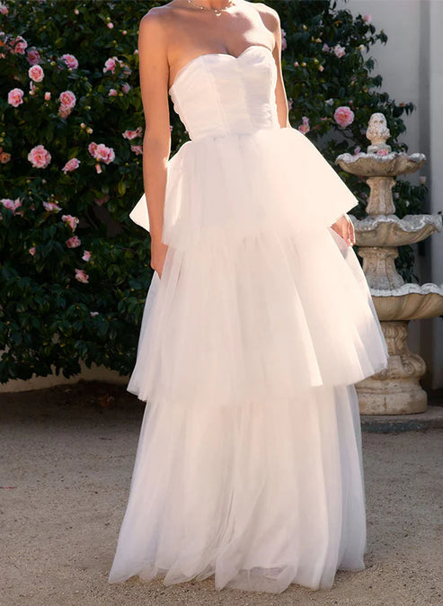 Elegant A-Line Sweetheart Sleeveless Floor-Length Tulle Wedding Dresses Off Shoulder