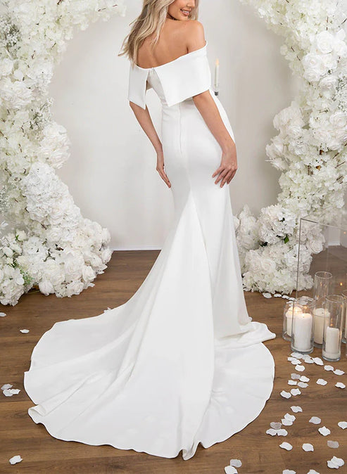 Elegant Trumpet Mermaid Off-The-Shoulder Elastic Satin Wedding Dresses Simple