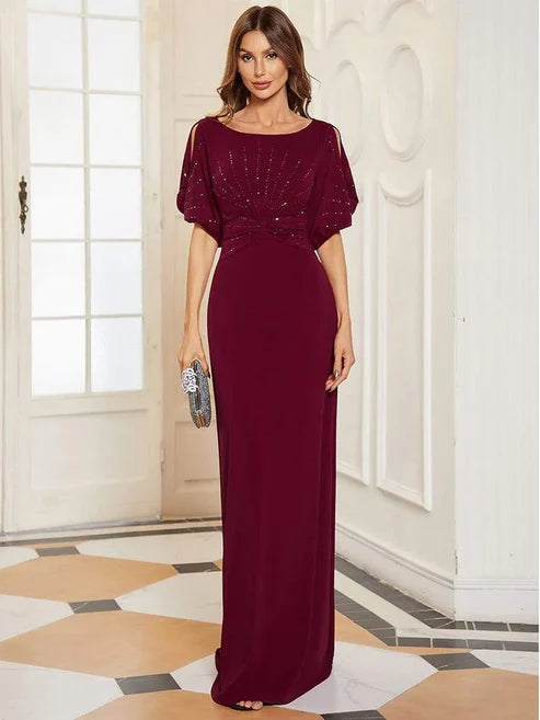 Trendy Round Neck Bodycon Wedding Guest Dress with Half Sleeves/Prom Dresses Party Dresses Wedding Guest Dresses