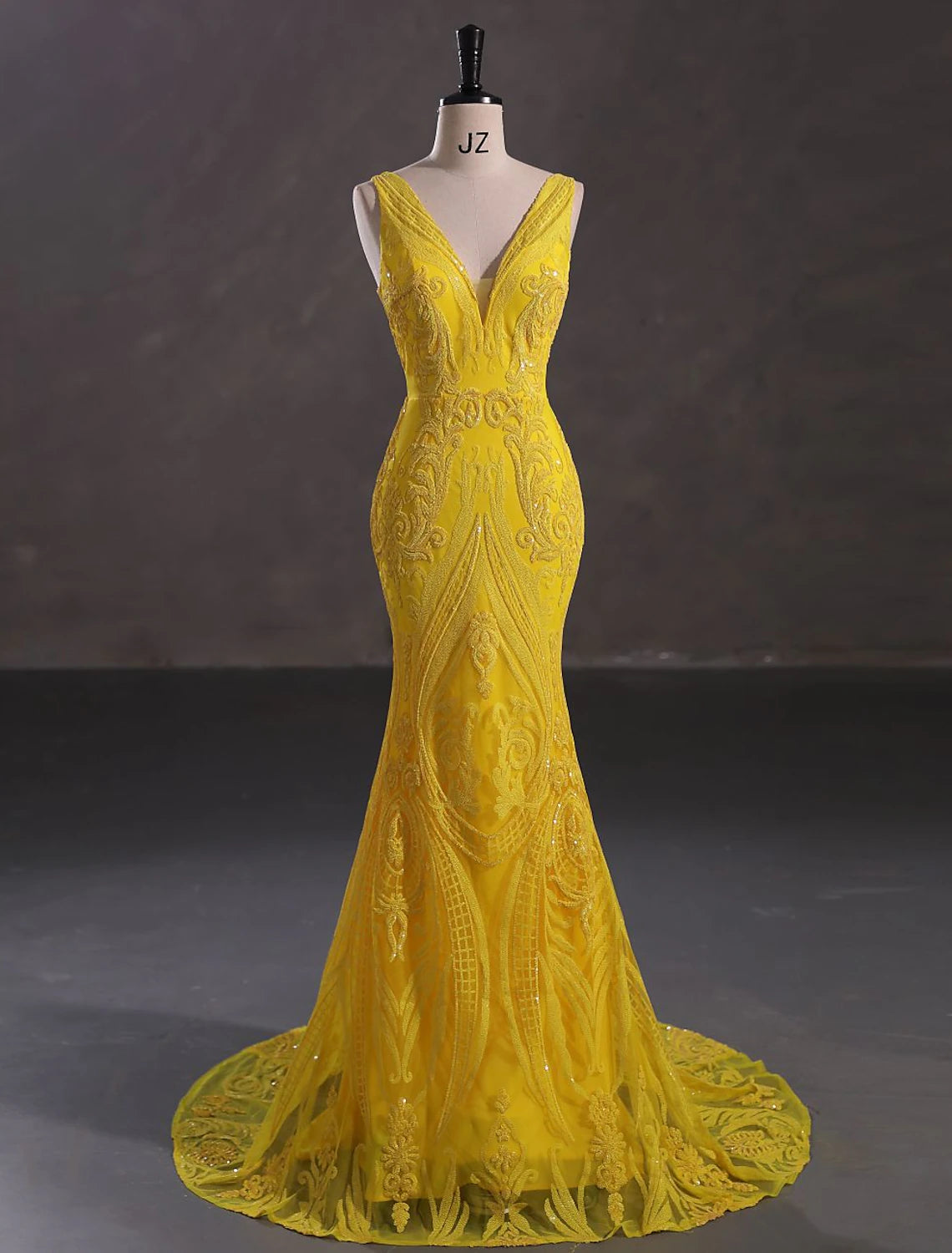 Mermaid / Trumpet Evening Gown Sparkle & Shine Dress Wedding Guest Engagement Court Train Sleeveless V Neck Sequined with Sequin