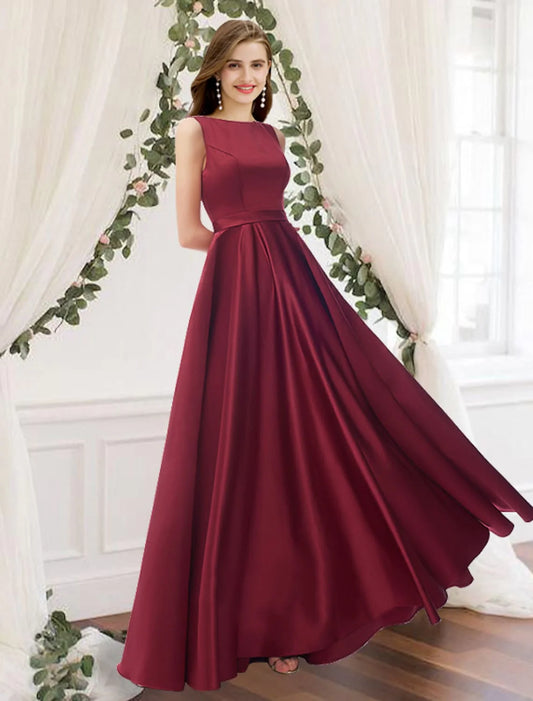 Bridesmaid Dress  Sleeveless Elegant Floor Length Charmeuse with Pleats