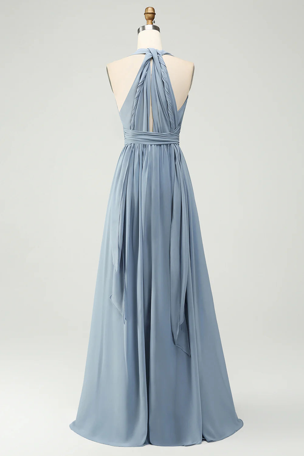 A Line Chiffon One Shoulder Dusty Blue Long Bridesmaid Dress